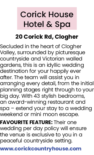  Corick House Hotel & Spa 20 Corick Rd, Clogher Secluded in the heart of Clogher Valley, surrounded by picturesque co...