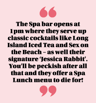 ￼ The Spa bar opens at 1pm where they serve up classic cocktails like Long Island Iced Tea and Sex on the Beach – as ...
