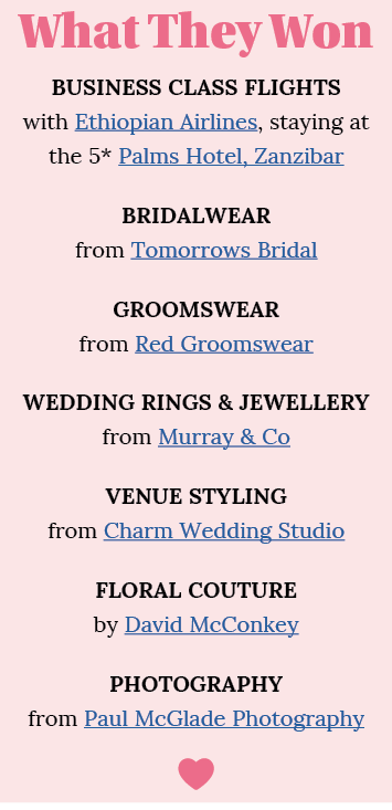 What They Won Business Class Flights with Ethiopian Airlines, staying at the 5* Palms Hotel, Zanzibar Bridalwear from   