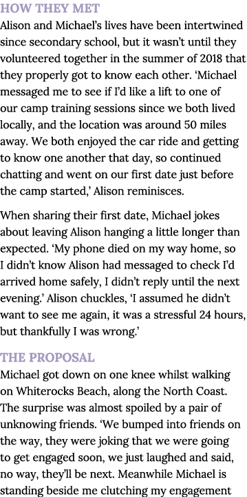 HOW THEY MET Alison and Michael s lives have been intertwined since secondary school, but it wasn t until they volunt   