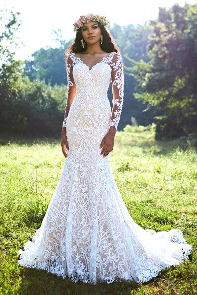 fishtail wedding dress with long sleeves