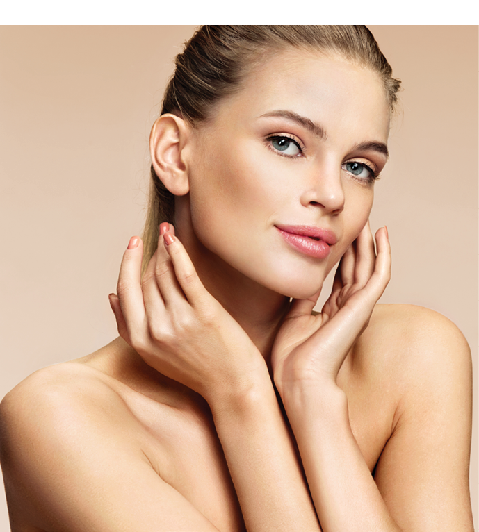 Beautiful girl with beautiful makeup on beige background. Youth and skin care concept