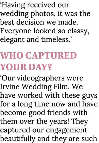 ‘Having received our wedding photos, it was the best decision we made. Everyone looked so classy, elegant and timeles...