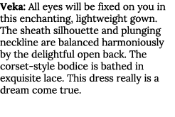 Veka: All eyes will be fixed on you in this enchanting, lightweight gown  The sheath silhouette and plunging neckline   