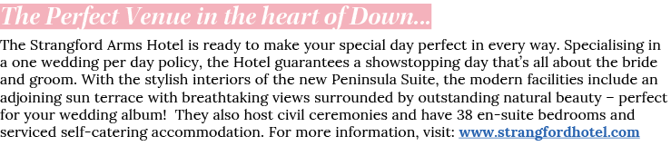The Perfect Venue in the heart of Down  The Strangford Arms Hotel is ready to make your special day perfect in every    