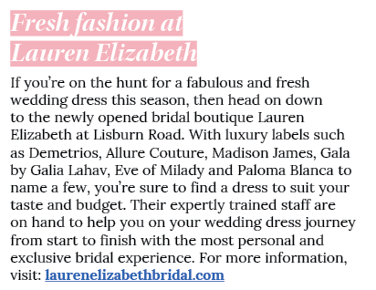 Fresh fashion at Lauren Elizabeth If you re on the hunt for a fabulous and fresh wedding dress this season, then head   
