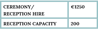 CEREMONY  reception HIRE, 1250,Reception capacity,200
