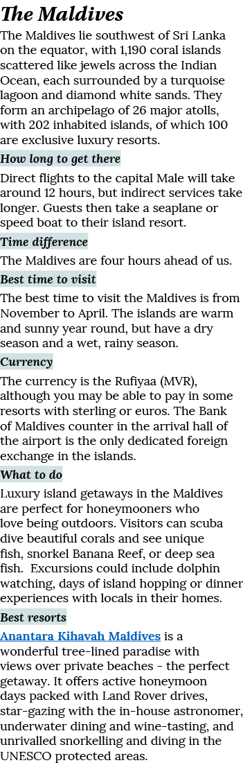 The Maldives The Maldives lie southwest of Sri Lanka on the equator, with 1,190 coral islands scattered like jewels a   