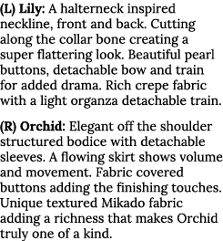(L) Lily: A halterneck inspired neckline, front and back  Cutting along the collar bone creating a super flattering l   