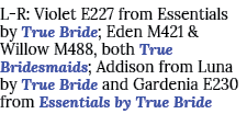 L-R: Violet E227 from Essentials by True Bride; Eden M421 & Willow M488, both True Bridesmaids; Addison from Luna by    