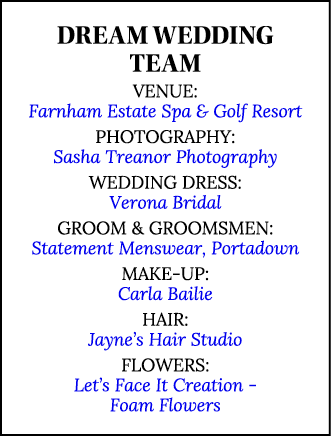 DREAM WEDDING TEAM Venue: Farnham Estate Spa & Golf Resort Photography: Sasha Treanor Photography Wedding Dress: Vero   