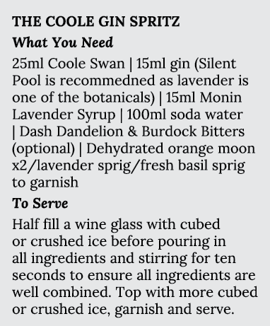 The Coole Gin Spritz What You Need 25ml Coole Swan   15ml gin (Silent Pool is recommedned as lavender is one of the b   