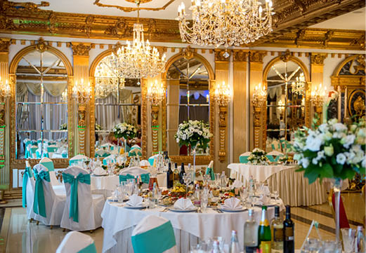 Served for banquet tables in a luxurious interior 