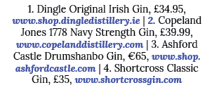 1  Dingle Original Irish Gin,  34 95, www shop dingledistillery ie   2  Copeland Jones 1778 Navy Strength Gin,  39 99   