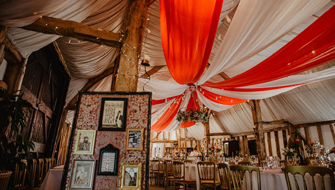 Circus themed wedding reception with big top canopy