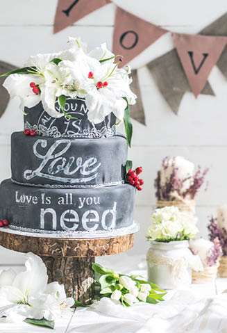 Wedding chalk cake with flowers