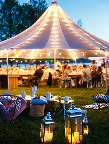 Colorful wedding tents at night  Wedding day 