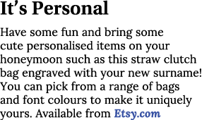 It s Personal Have some fun and bring some cute personalised items on your honeymoon such as this straw clutch bag en   