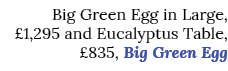 Big Green Egg in Large,  1,295 and Eucalyptus Table,  835, Big Green Egg