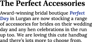 The Perfect Accessories Award winning bridal boutique Perfect Day in Lurgan are now stocking a range of accessories f...