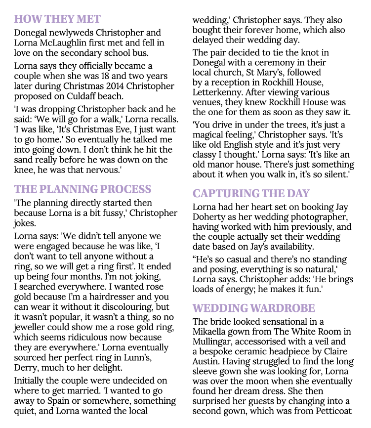 HOW THEY MET Donegal newlyweds Christopher and Lorna McLaughlin first met and fell in love on the secondary school bu...