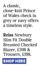 A classic, close knit Prince of Wales check in grey or navy offers a timeless style. Reiss Newbury Slim Fit Double Br...