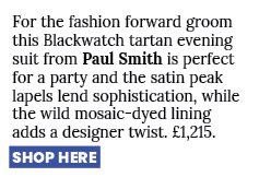 For the fashion forward groom this Blackwatch tartan evening suit from Paul Smith is perfect for a party and the sati...