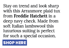 Stay on trend and look sharp with this Arranmore plaid tux from Freddie Hatchett in a deep navy check. Made from soft...