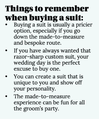 Things to remember when buying a suit:   Buying a suit is usually a pricier option, especially if you go down the mad   