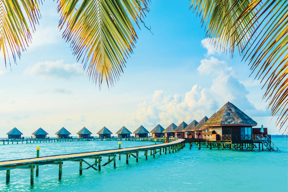 Beautiful tropical Maldives resort hotel and island with beach and sea on sky for holiday vacation background concept -Boost up color Processing