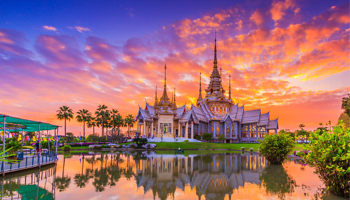 Landmark wat thai, sunset in temple at Wat None Kum in Nakhon Ratchasima province Thailand 
