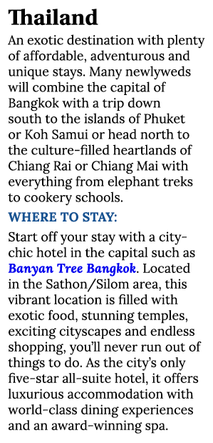 Thailand An exotic destination with plenty of affordable, adventurous and unique stays  Many newlyweds will combine t   