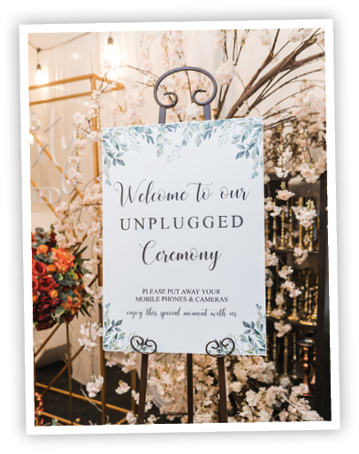 Unplugged wedding sign - welcome to our no photos or phones wedding 