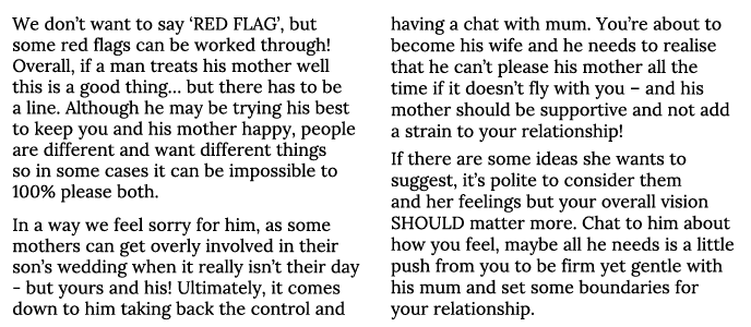We don t want to say  RED FLAG , but some red flags can be worked through  Overall, if a man treats his mother well t   