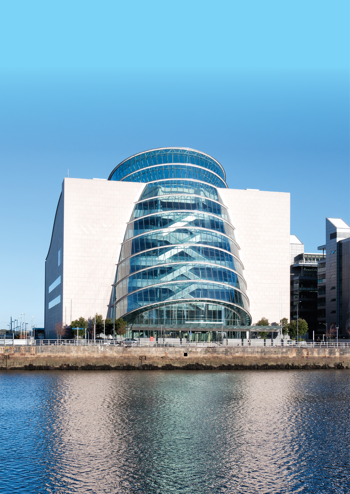 DUBLIN, IRELAND - NOVEMBER 27: The Dublin Convention Center on the river Liffey on November 27, 2013 in Dublin, Ireland  The center was designed by the American-Irish architect Kevin Roche 
