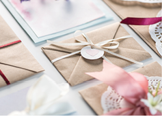 collection of envelopes or invitations isolated on white, wedding invitation card design concept 