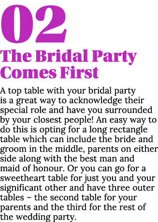 02 The Bridal Party Comes First A top table with your bridal party is a great way to acknowledge their special role a   