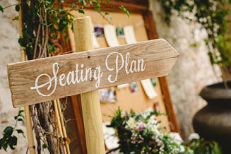 Wooden signposts at events and weddings with words Seating Plan 