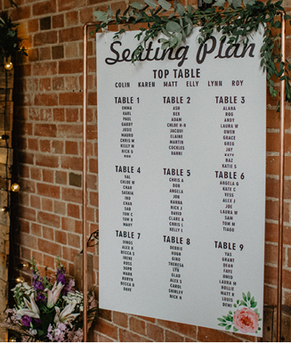 Copper frame, hung seating plan for wedding reception 