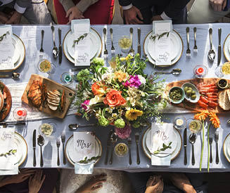 Wedding Reception Table Setting Aerial Top View