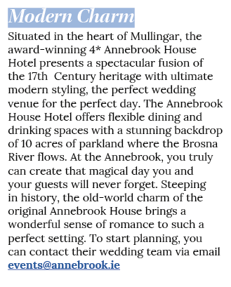 Modern Charm Situated in the heart of Mullingar, the award-winning 4* Annebrook House Hotel presents a spectacular fu   
