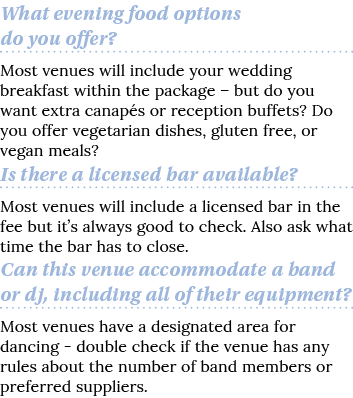 What evening food options do you offer  Most venues will include your wedding breakfast within the package   but do y   