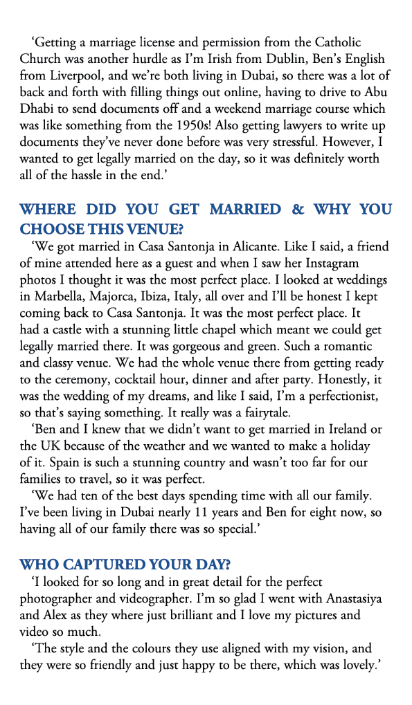  ‘Getting a marriage license and permission from the Catholic Church was another hurdle as I’m Irish from Dublin, Ben...