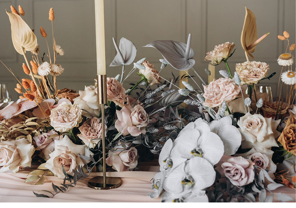 Modern romance boho vintage wedding composition 