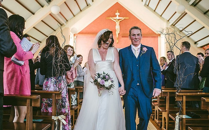 Bride and Groom on long path