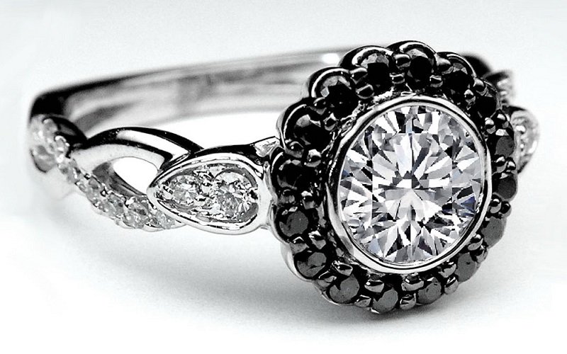 black and diamond engagement ring