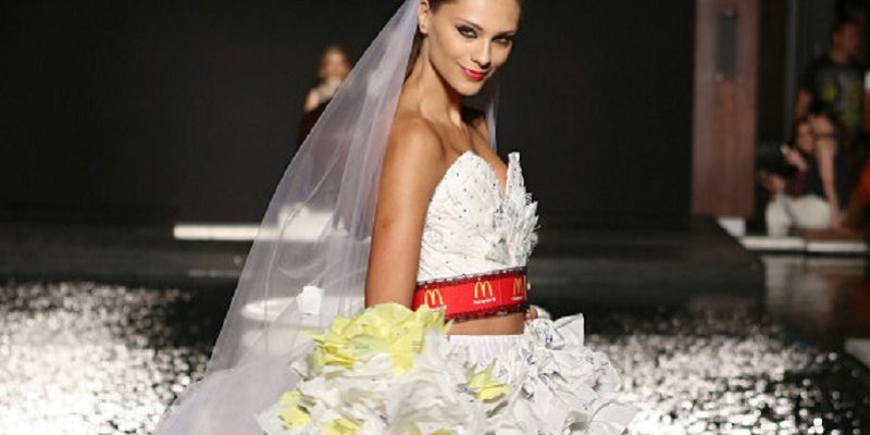 The recycled wedding dress made from McDonald’s wrappers