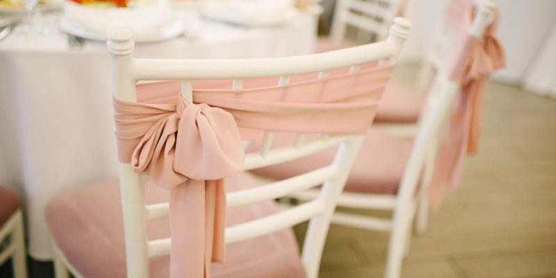 Banquet wedding chairs setting on evening reception awaiting guests