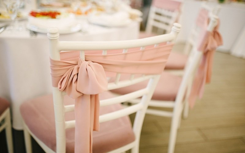 Banquet wedding chairs setting on evening reception awaiting guests