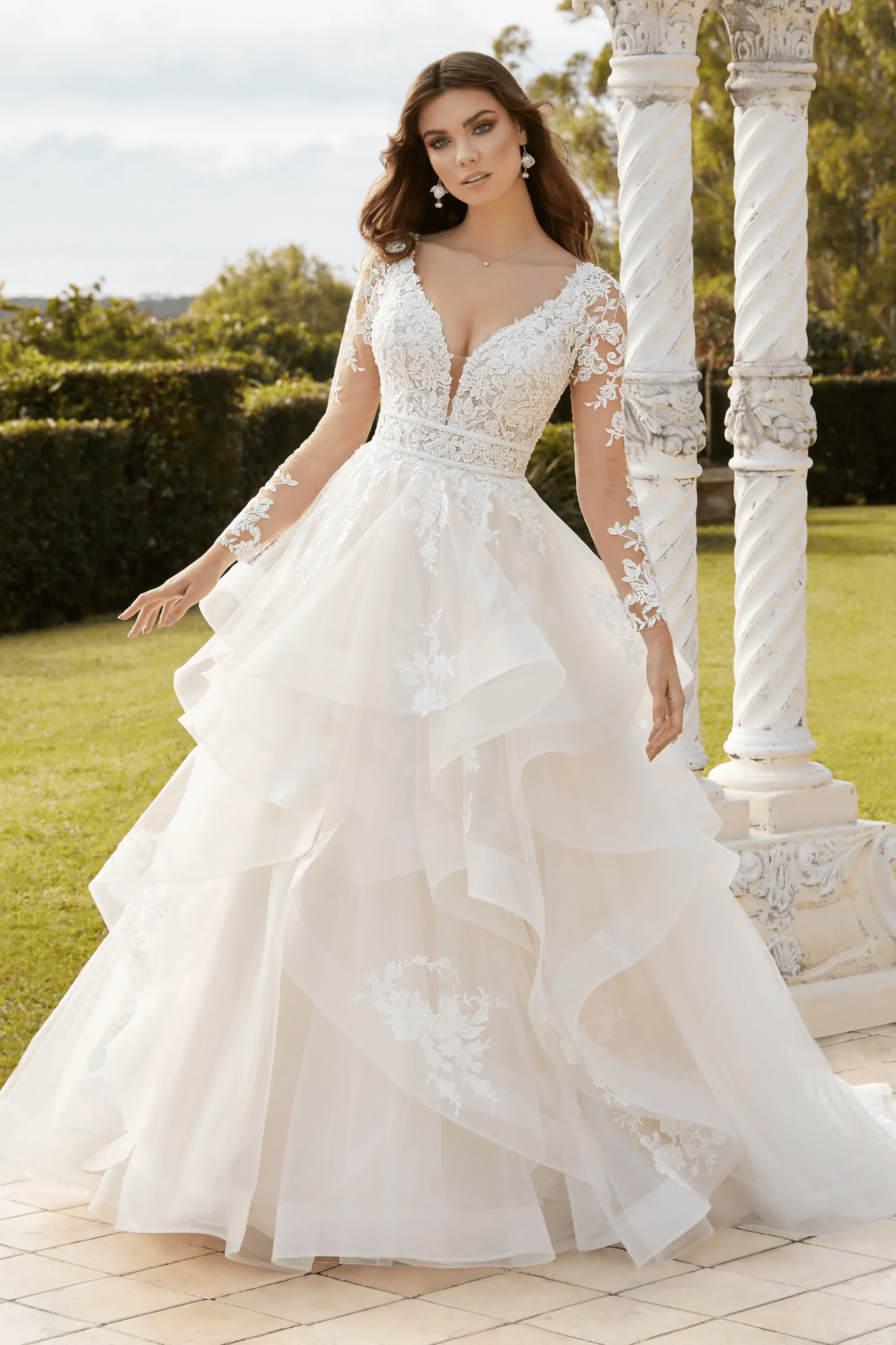 Romantic Sheer Wedding Dress with Plunging Neckline